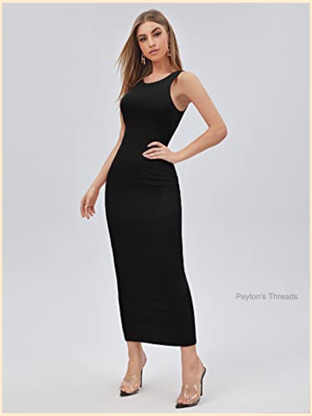 Bodycon Maxi Long Dress Sleeveless Crew Neck Pull On High Waist Slim Fit - Picture 2 of 6